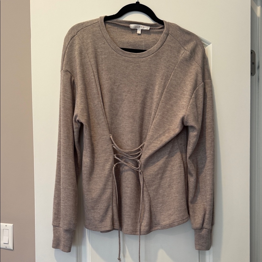 Wayf Tan Lace-Up Sweatshirt